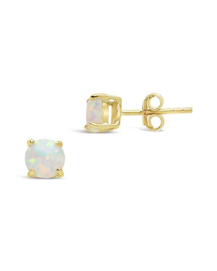 Sterling Silver 6mm Opal Earring Studs - In SIlver or 14K Gold Plated