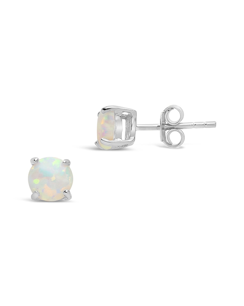 Sterling Silver 6mm Opal Earring Studs - In SIlver or 14K Gold Plated