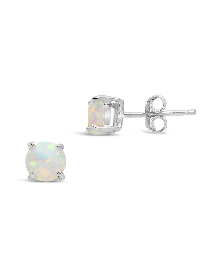 Sterling Silver 6mm Opal Earring Studs - In SIlver or 14K Gold Plated