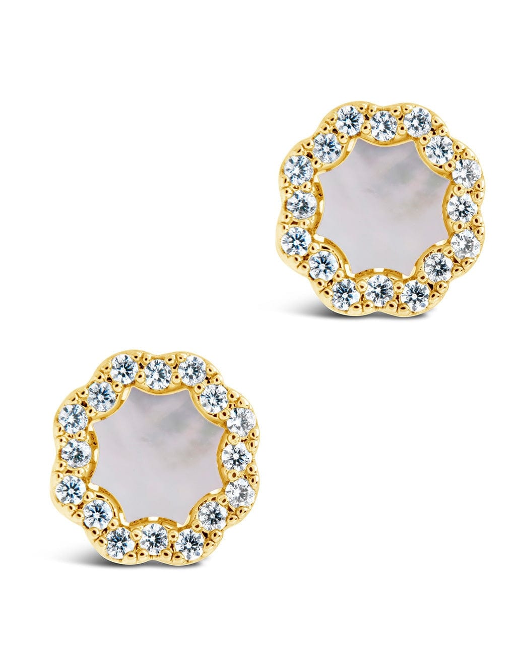 CZ Bezel Frame Rose Petal Stud Earrings
