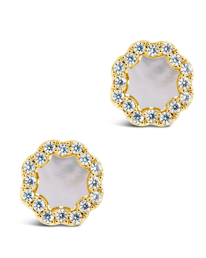 CZ Bezel Frame Rose Petal Stud Earrings