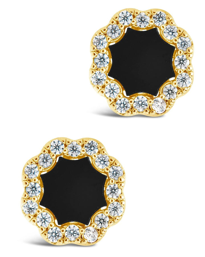 CZ Bezel Frame Rose Petal Stud Earrings