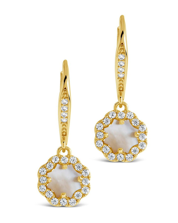 Bezel Frame Rose Petal Short Drop Earrings