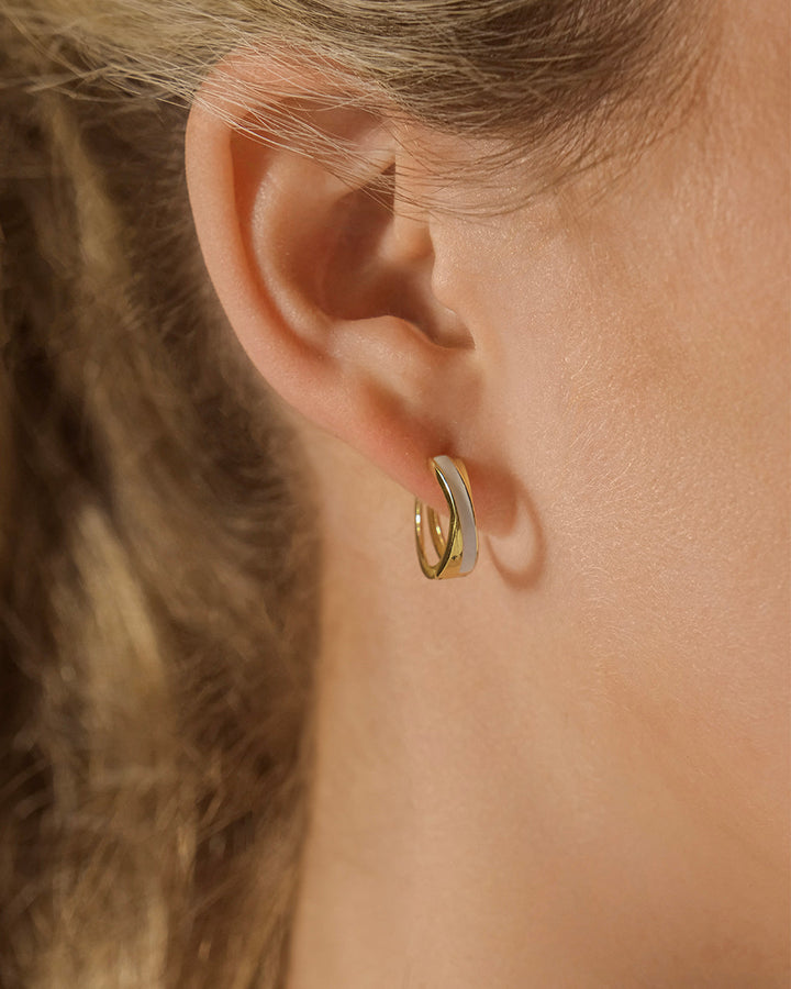 Sterling Silver Mother Of Pearl Huggie Hoop Earrings