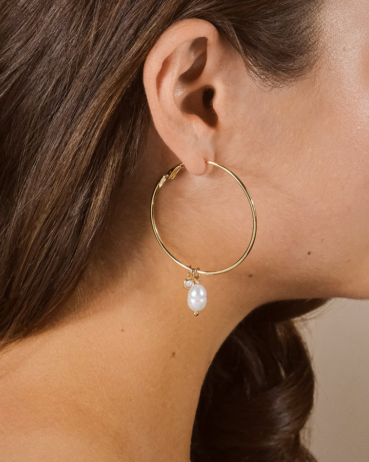 Pearl and Bezel CZ Hoops