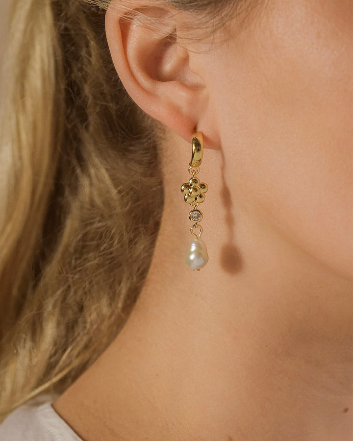 June CZ Flower & Pearl Hoop Earrings