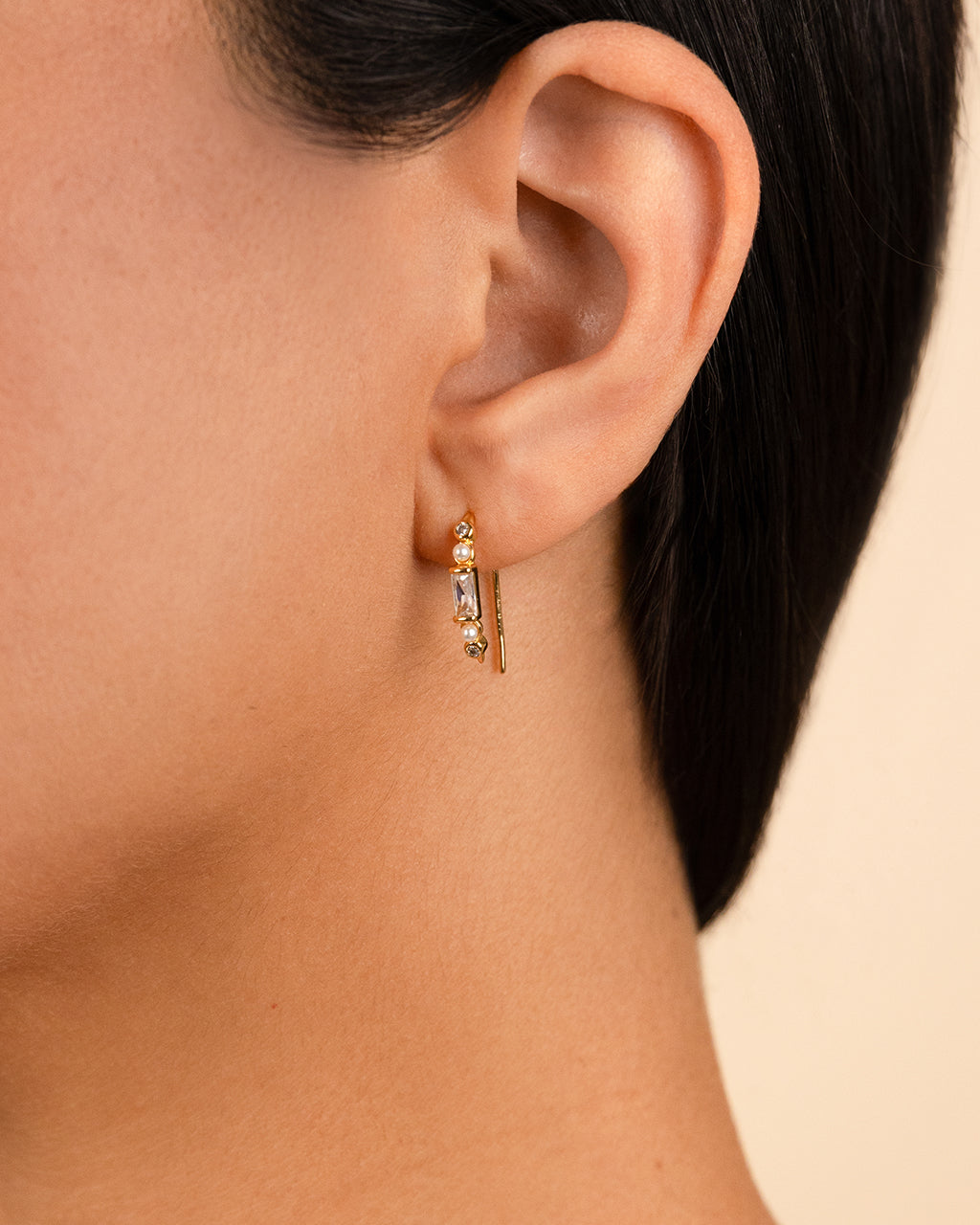 Nadia CZ & Pearl Threader Earrings