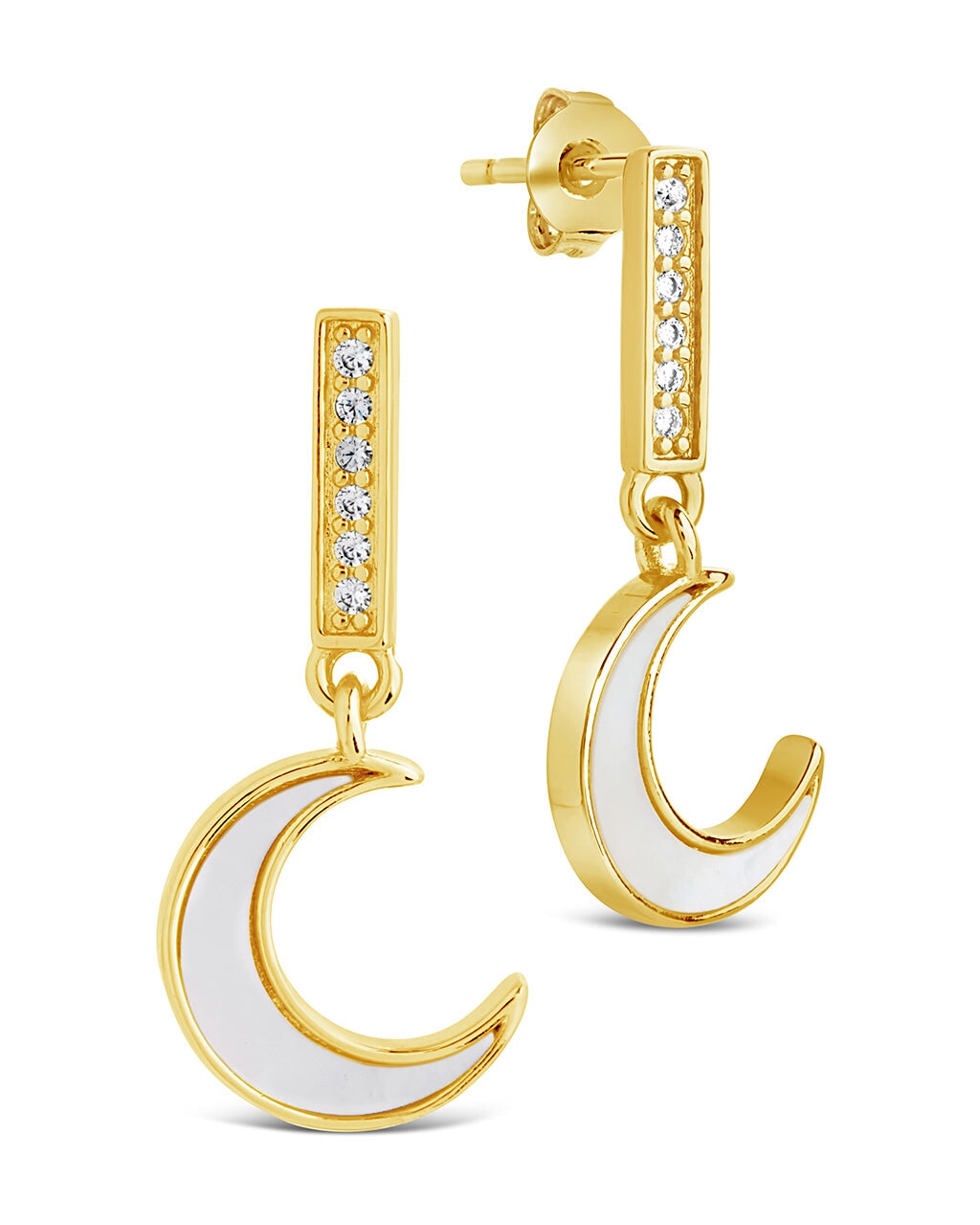 Valeria CZ & Moonstone Crescent Drop Stud Earrings