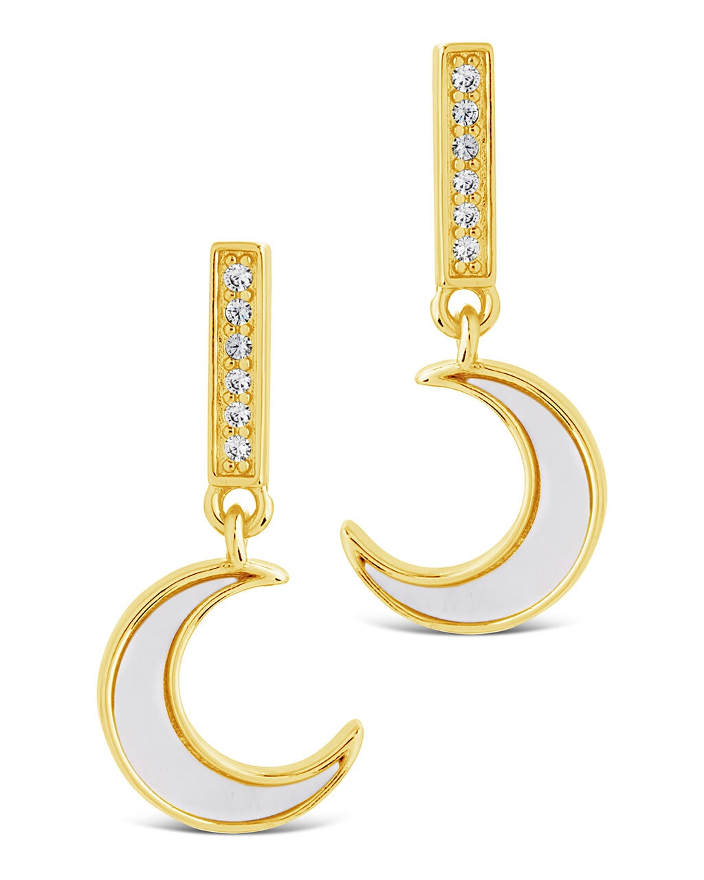 Valeria CZ & Moonstone Crescent Drop Stud Earrings