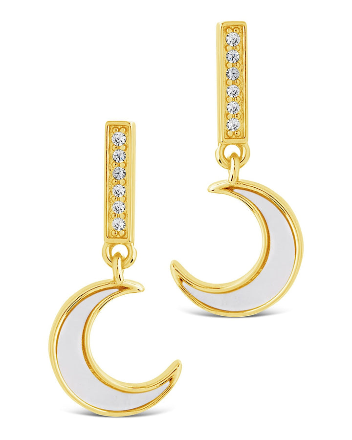Valeria CZ & Moonstone Crescent Drop Stud Earrings
