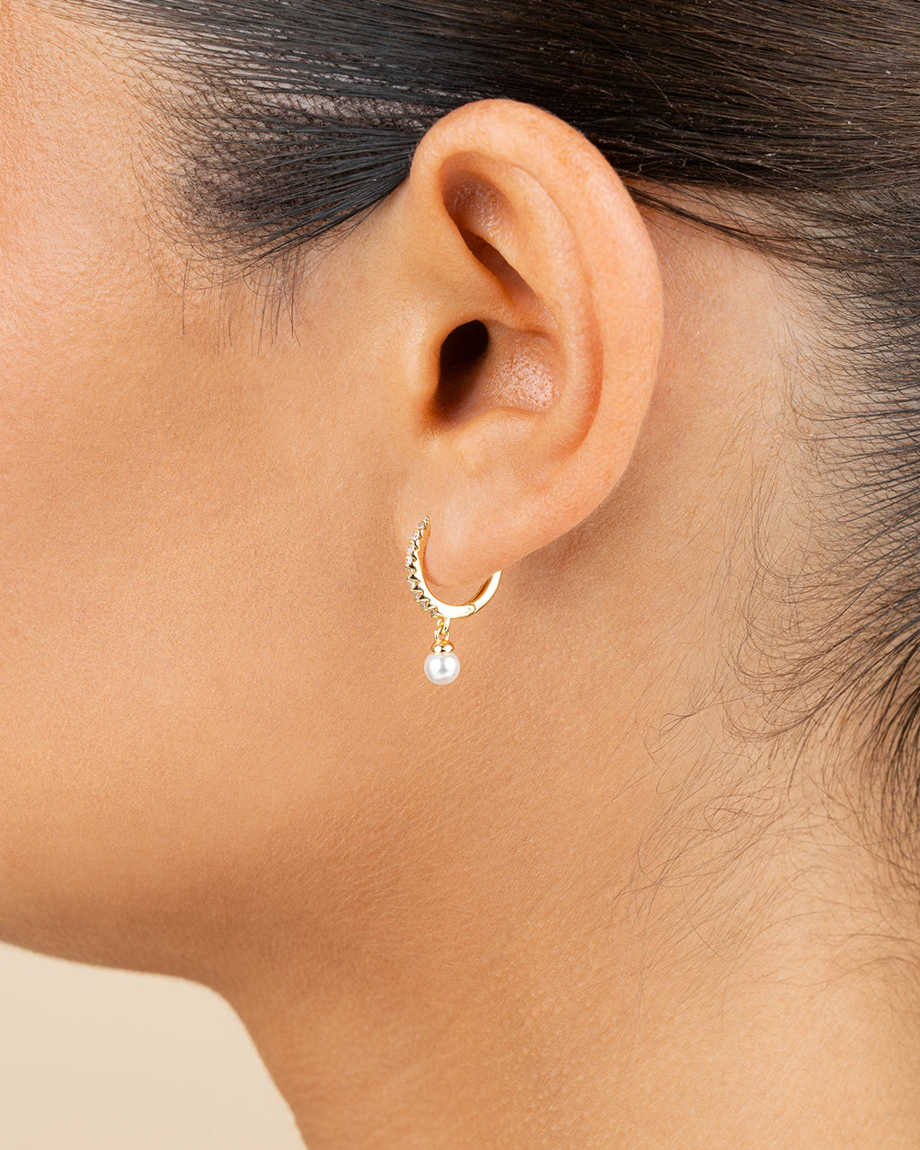 Sterling Silver Maggie CZ & Pearl Hoop Earrings