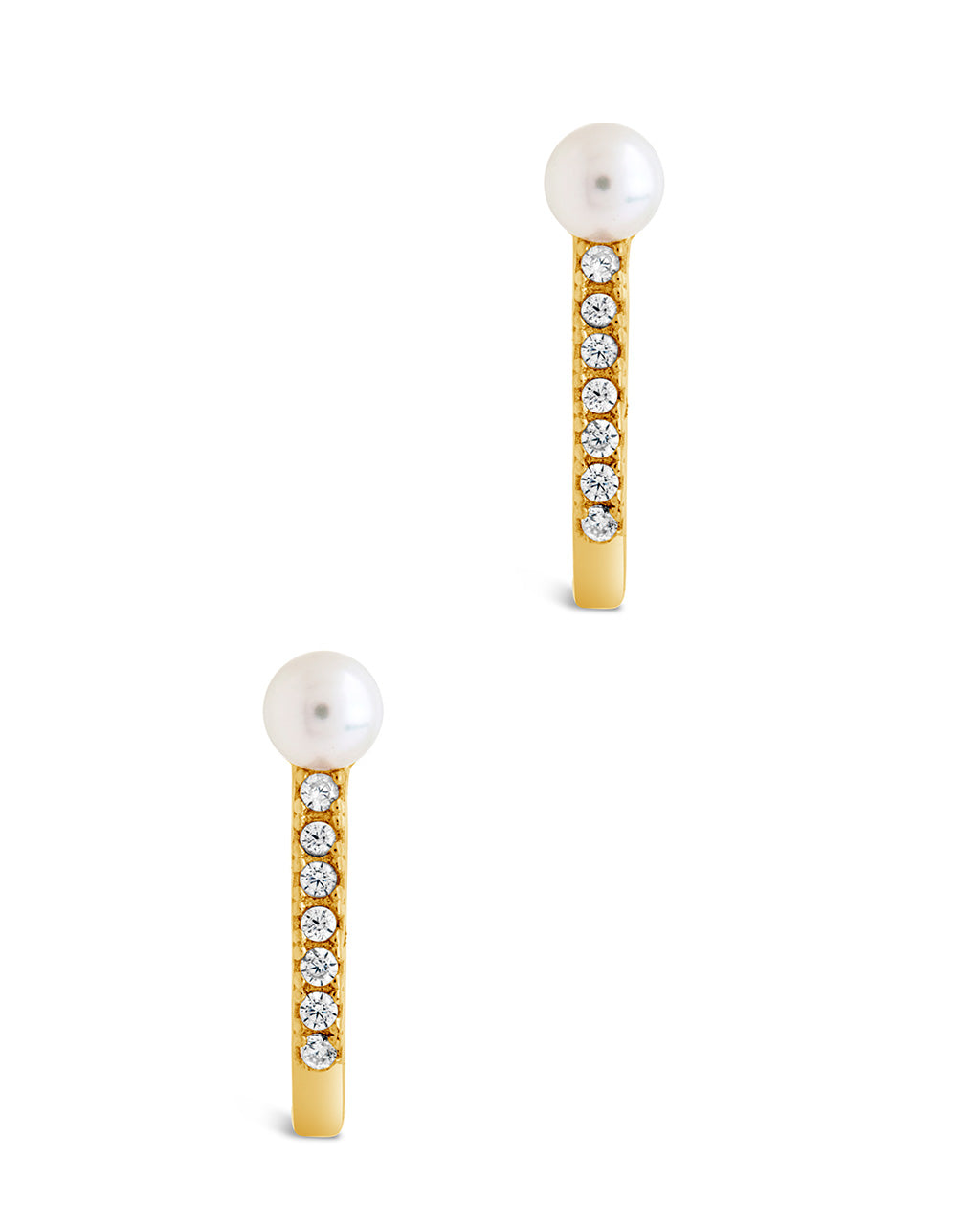 Sterling Silver Pearl & CZ Suspender Stud Earrings