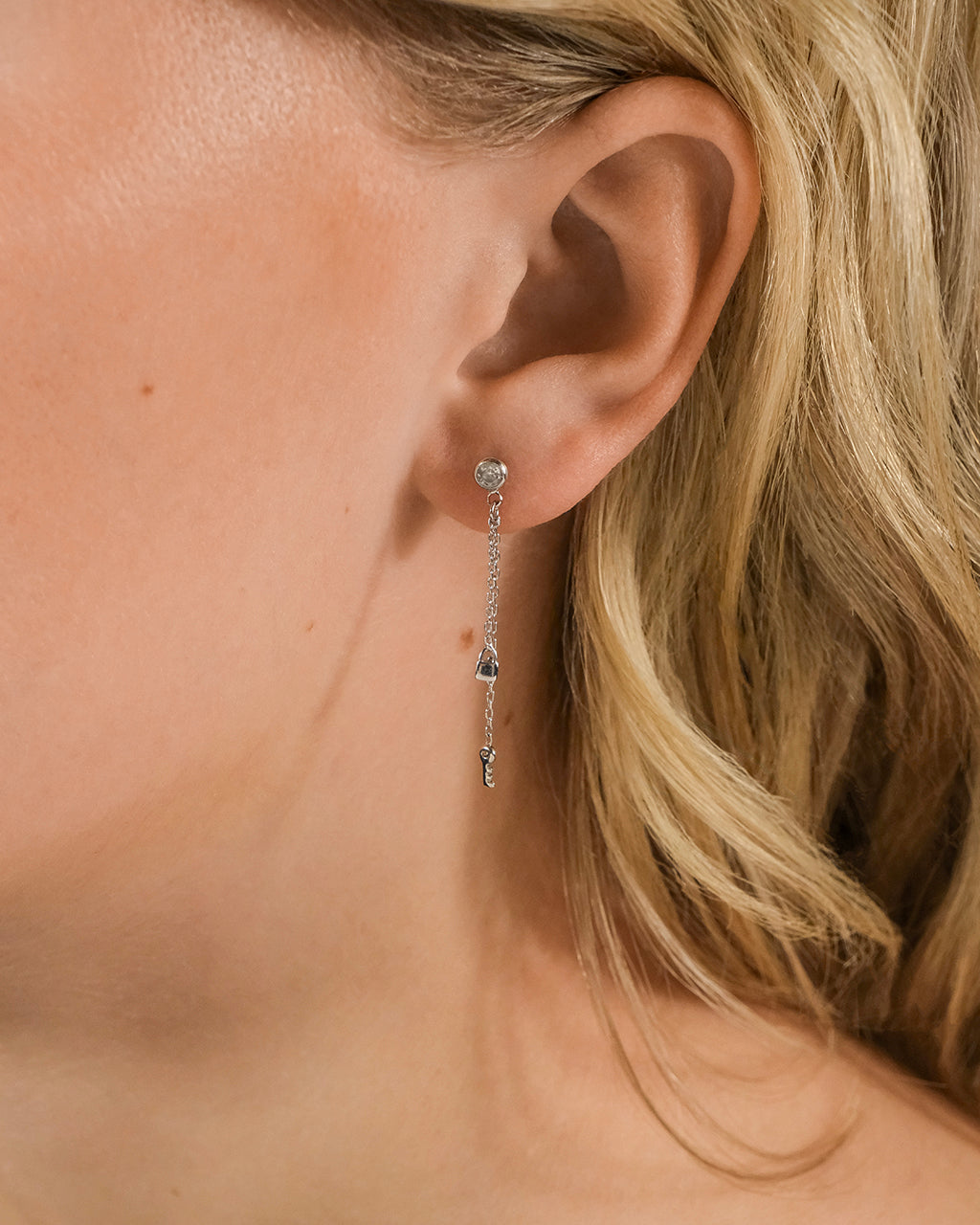 Lock and Key Dangle Stud Earring