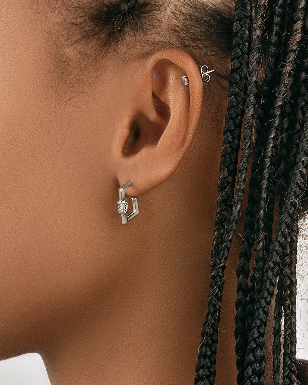 Square CZ Carabiner Clip Huggie Hoops