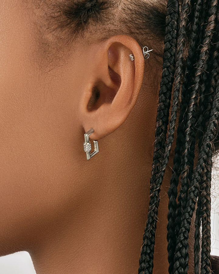 Square CZ Carabiner Clip Huggie Hoops