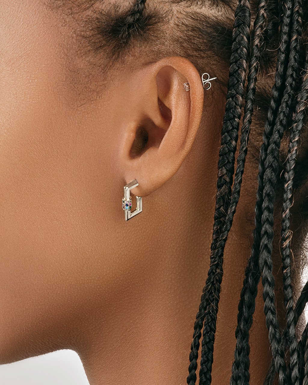 Square CZ Carabiner Clip Huggie Hoops