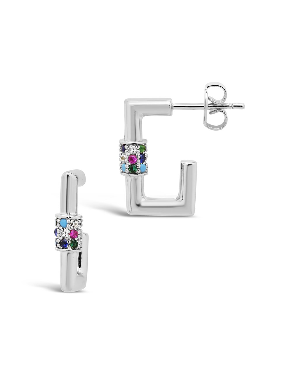 Square CZ Carabiner Clip Huggie Hoops