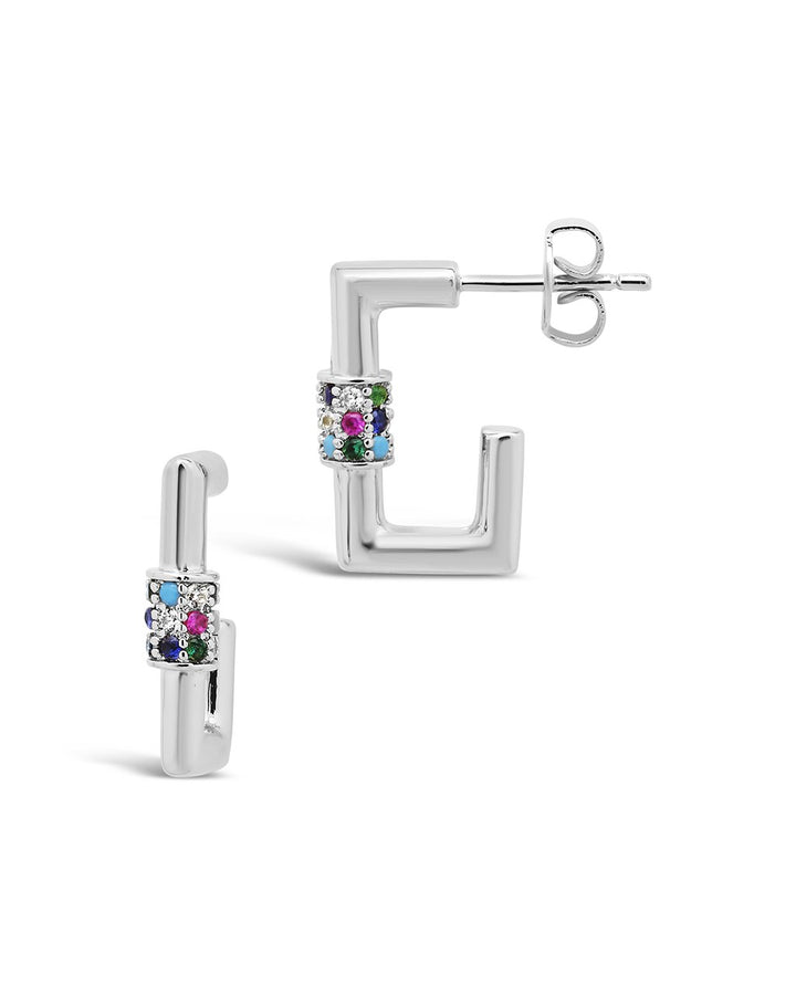 Square CZ Carabiner Clip Huggie Hoops