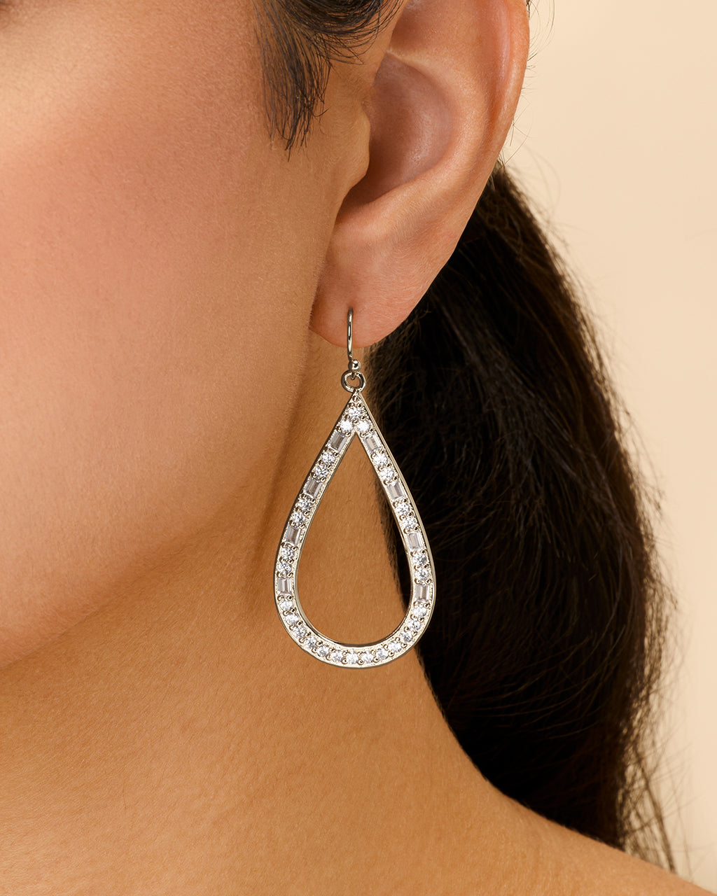 Evangeline CZ Teardrop Hoop Earrings