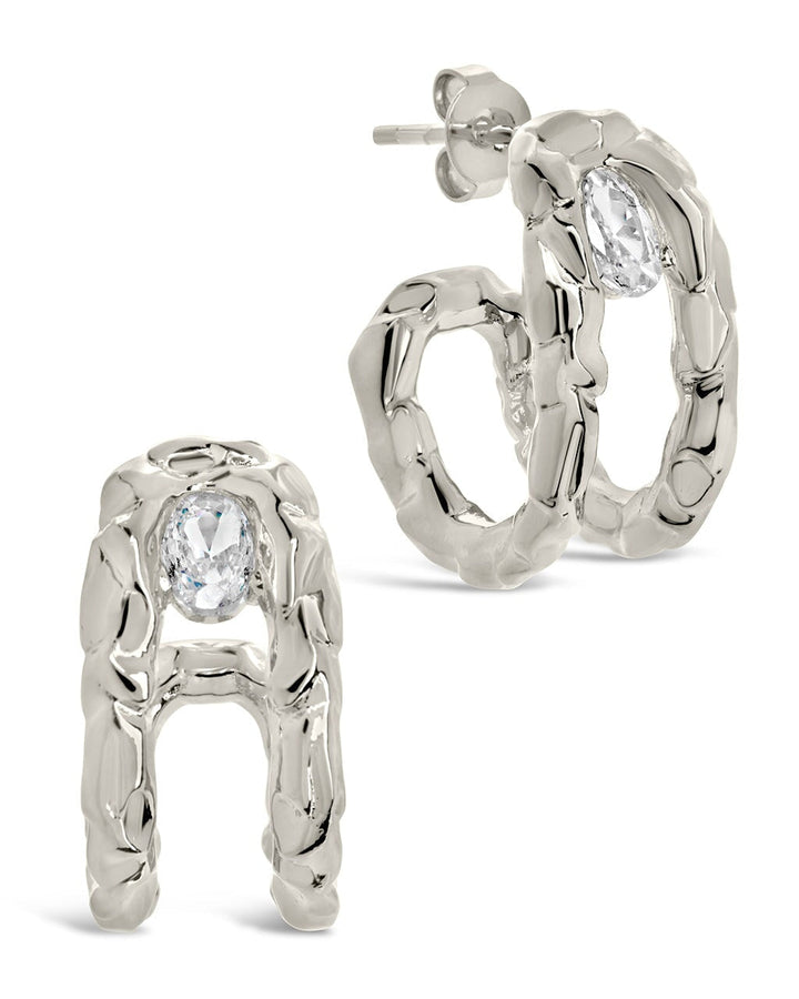 Mavis CZ Molten Metal Folded Hoop Earrings