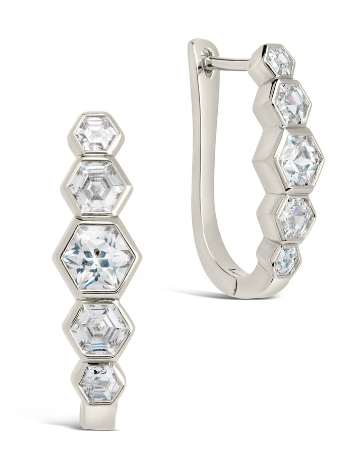 Gia Geometric CZ Latch Hoop Earrings
