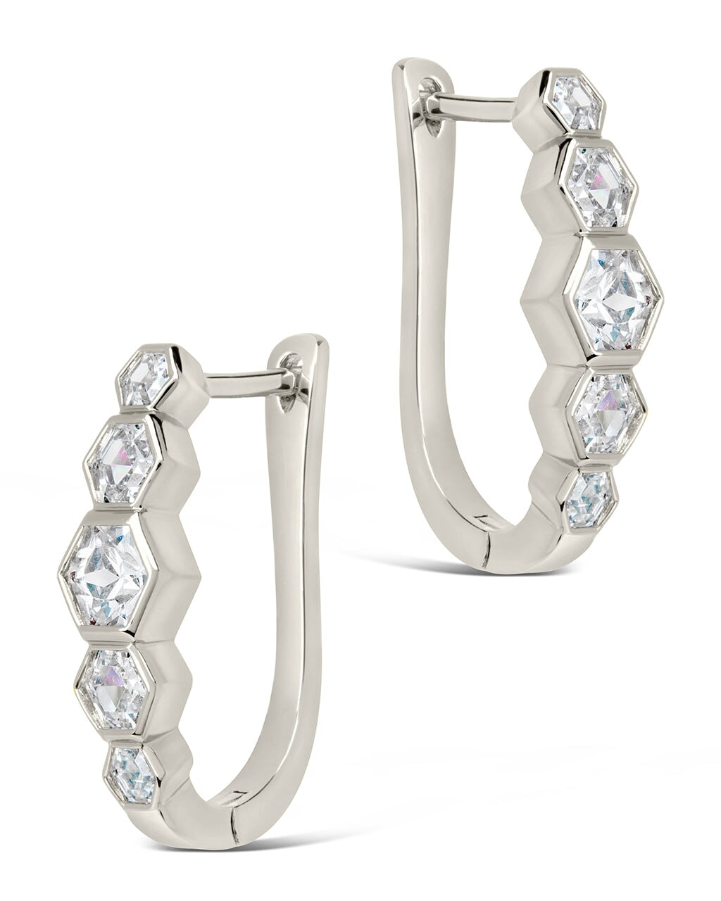 Gia Geometric CZ Latch Hoop Earrings