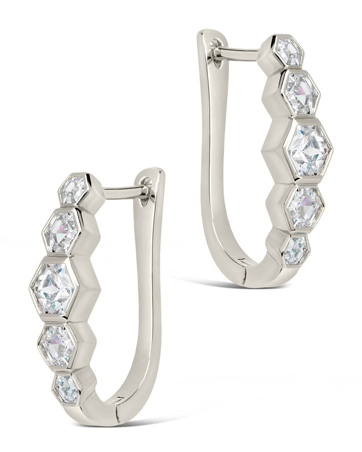 Gia Geometric CZ Latch Hoop Earrings