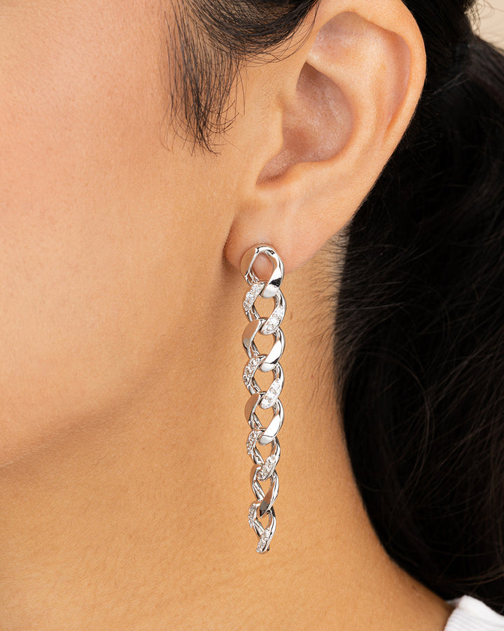 CZ Cuban Chain Link Drop Earrings