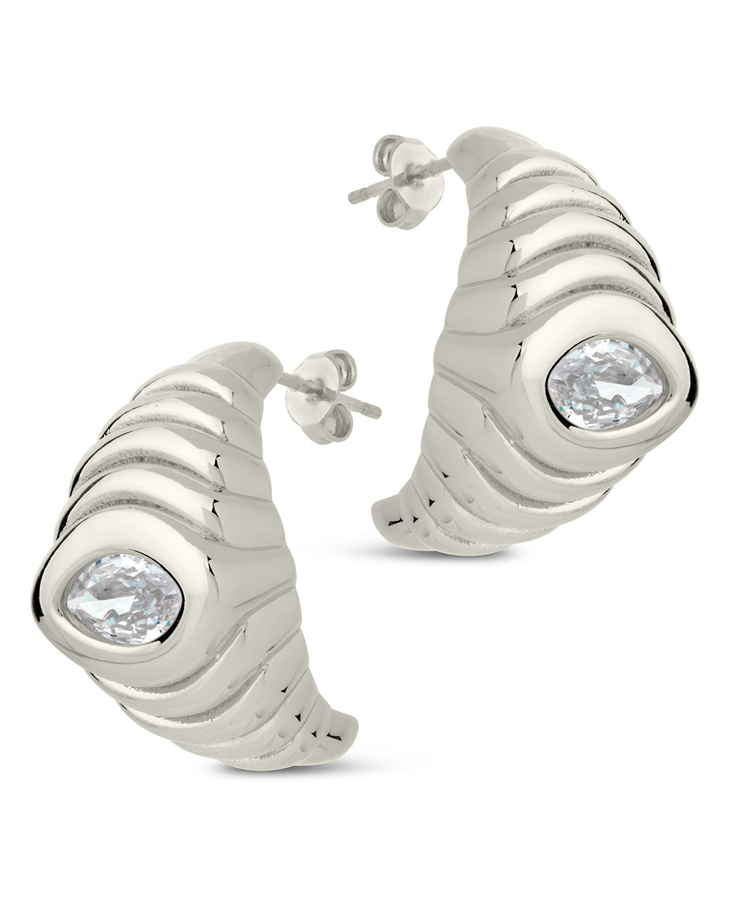 CZ Studded Croissant Hoop Earrings