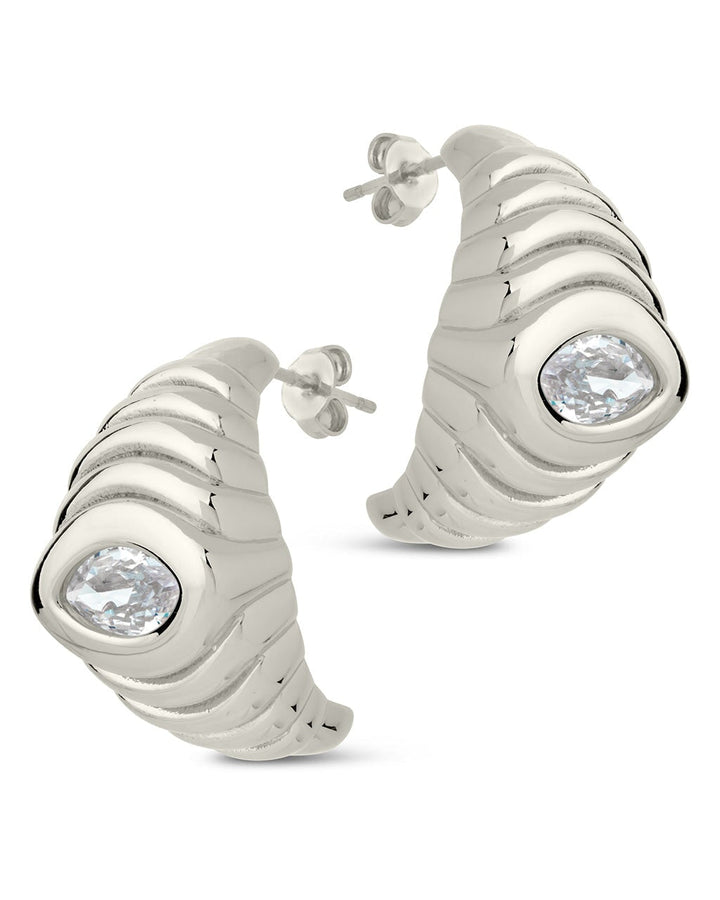 CZ Studded Croissant Hoop Earrings