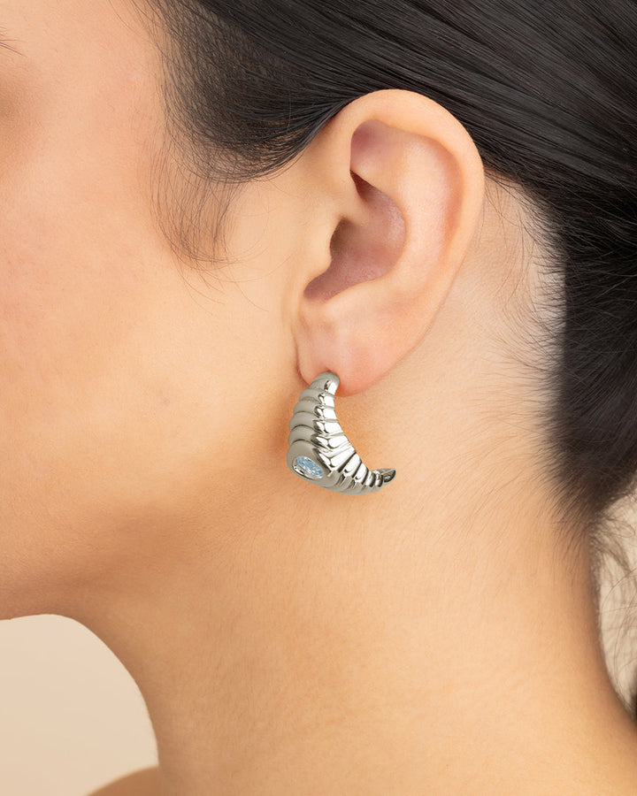 CZ Studded Croissant Hoop Earrings