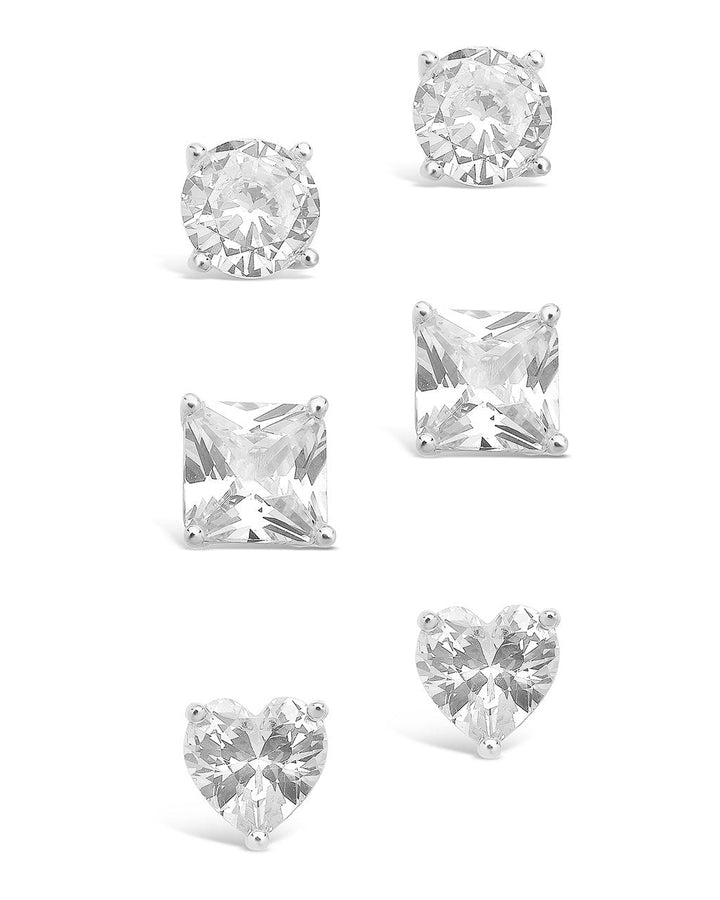 Sterling Silver Statement CZ Stud Set of 3