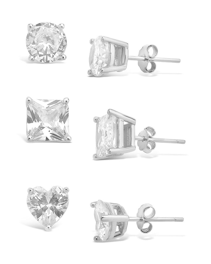 Sterling Silver Statement CZ Stud Set of 3
