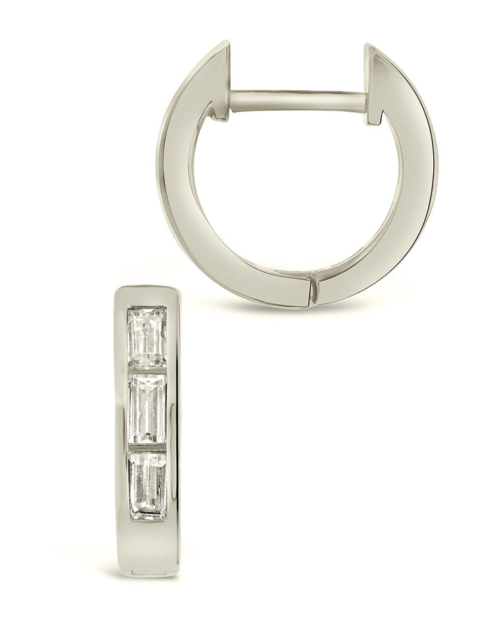Sterling Silver CZ Baguette Micro Hoop Earrings