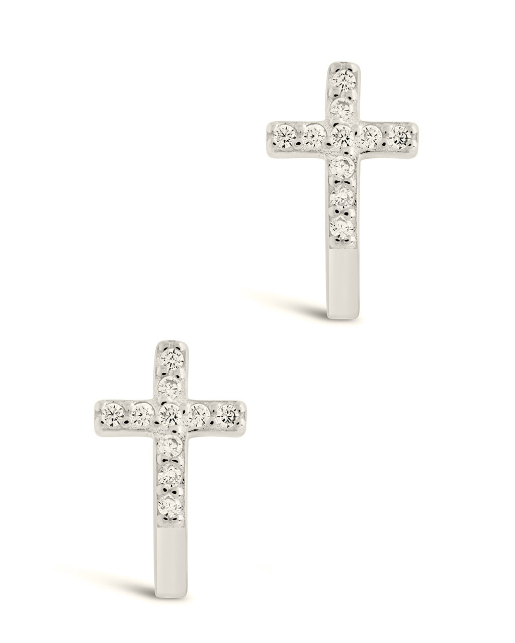Sterling Silver CZ Cross Huggie Hoop Earrings