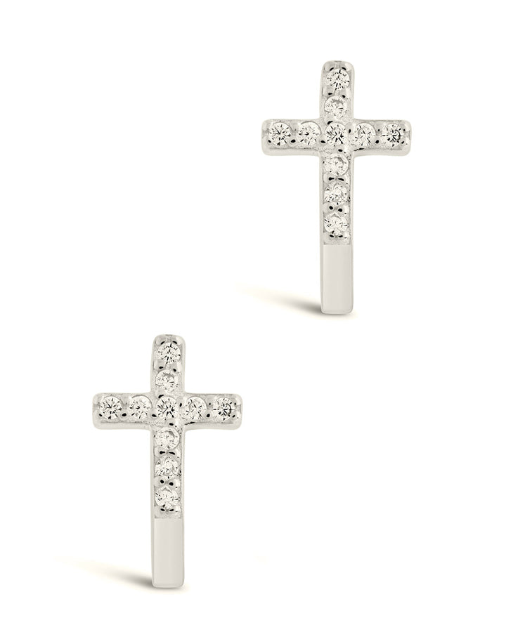 Sterling Silver CZ Cross Huggie Hoop Earrings