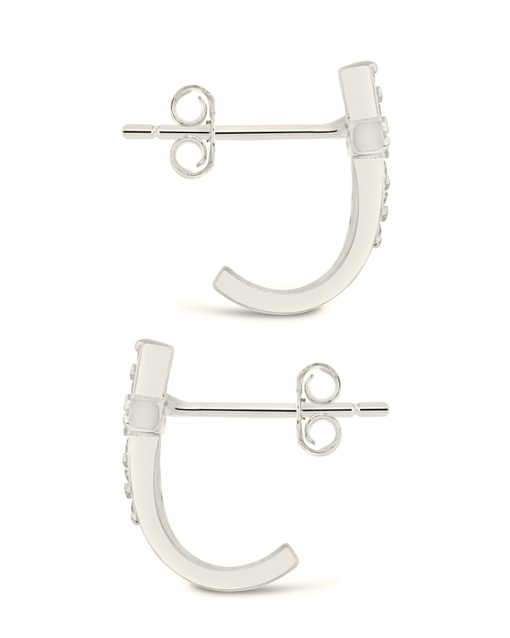Sterling Silver CZ Cross Huggie Hoop Earrings