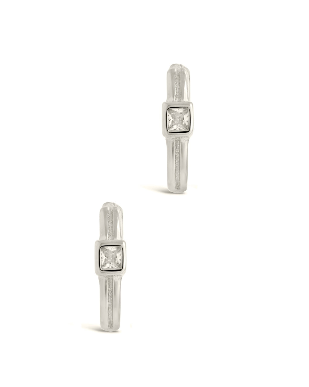 Sterling Silver Square Cut CZ Micro Hoop Earrings