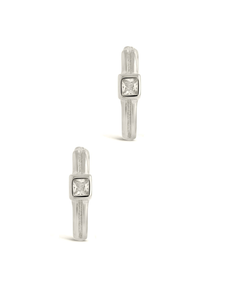 Sterling Silver Square Cut CZ Micro Hoop Earrings