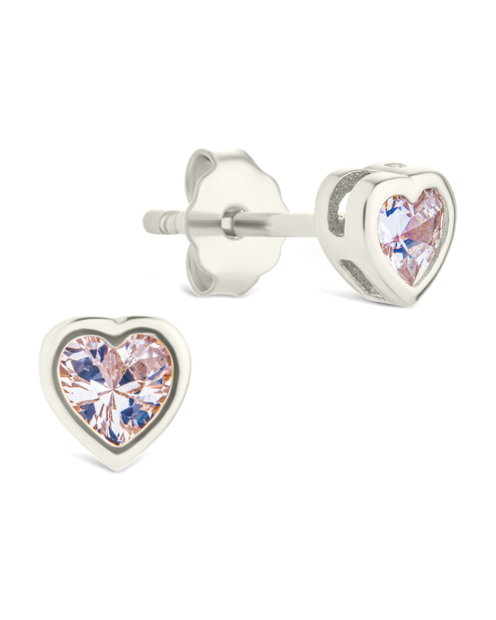 Sterling Silver Bezel Set CZ Heart Studs