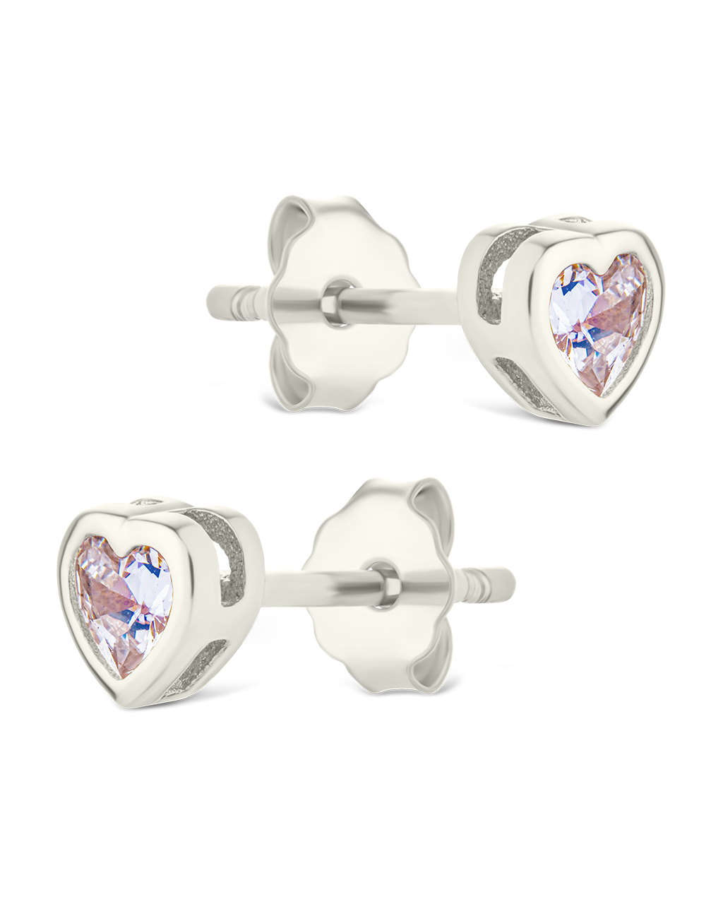 Sterling Silver Bezel Set CZ Heart Studs