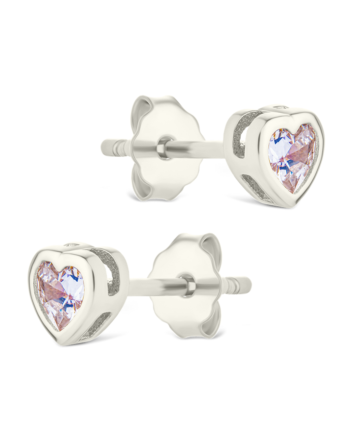 Sterling Silver Bezel Set CZ Heart Studs