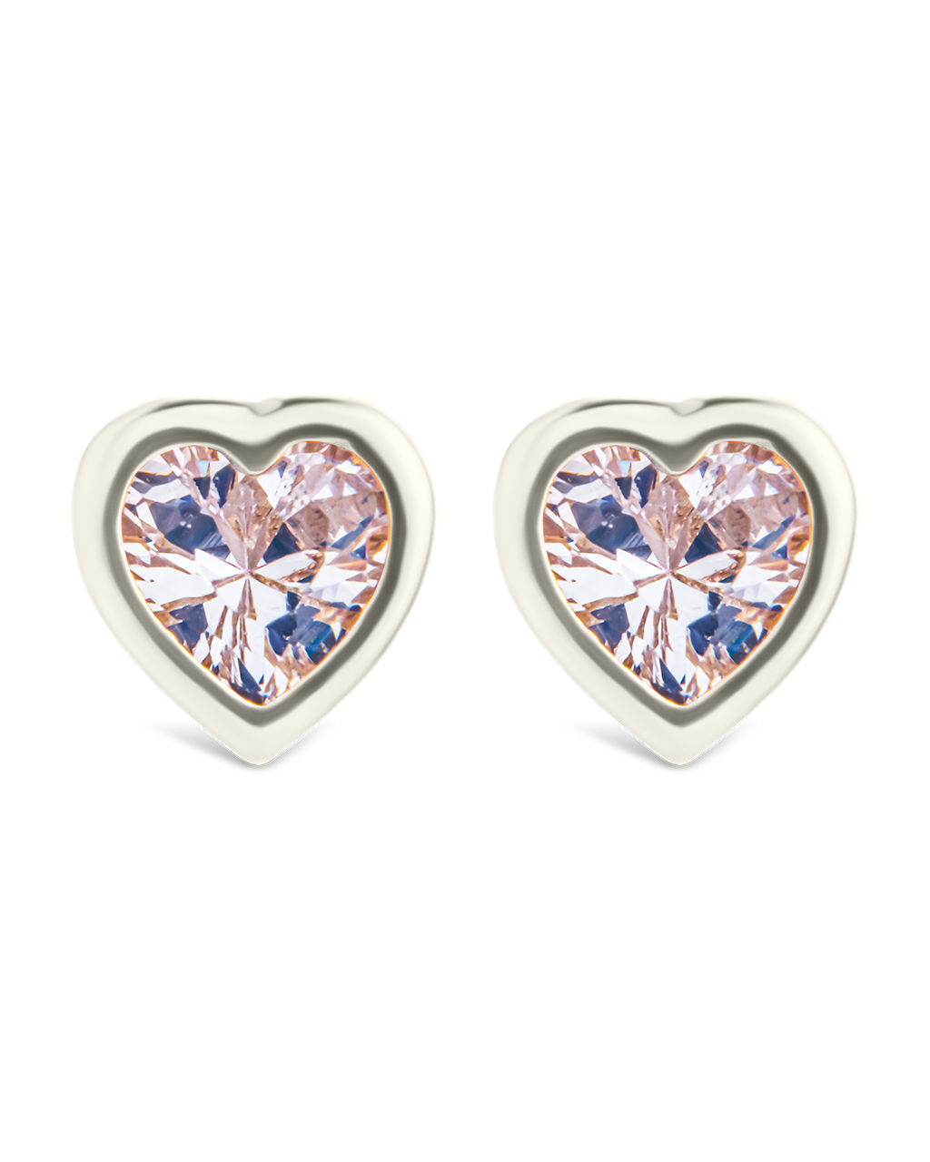 Sterling Silver Bezel Set CZ Heart Studs