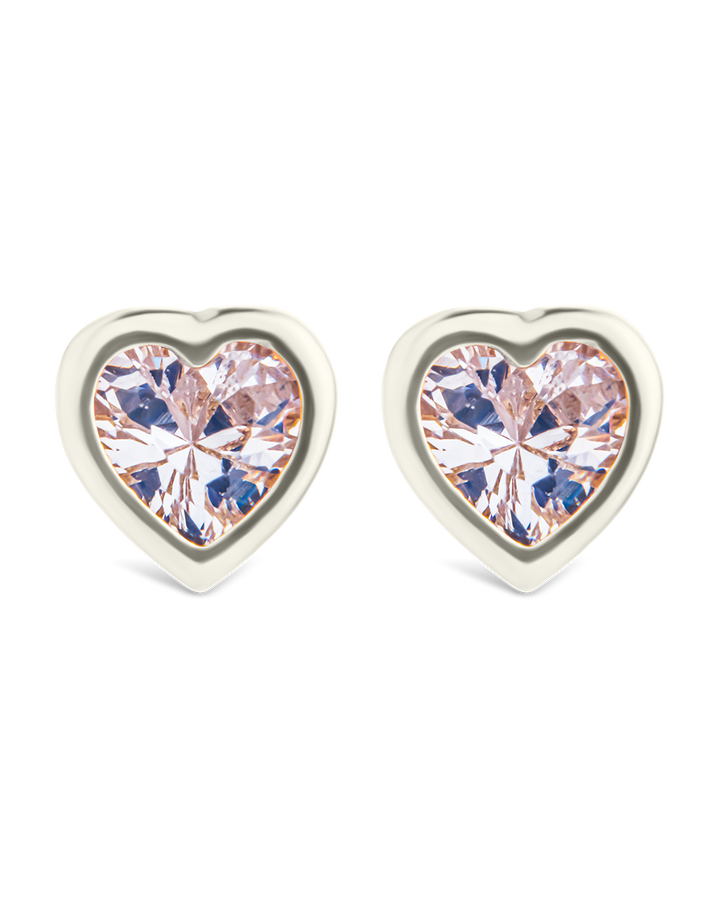 Sterling Silver Bezel Set CZ Heart Studs