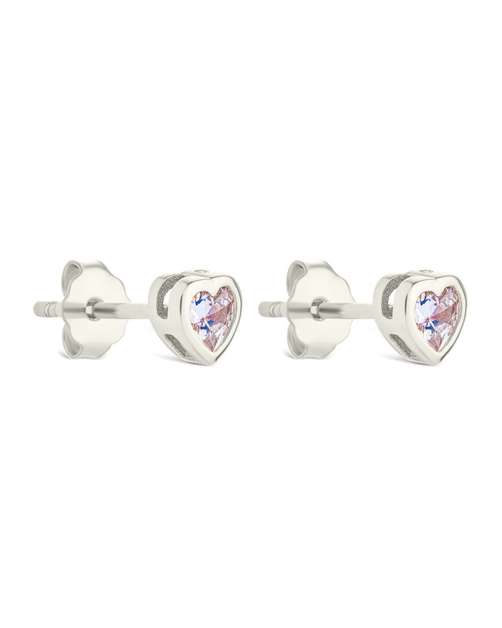 Sterling Silver Bezel Set CZ Heart Studs