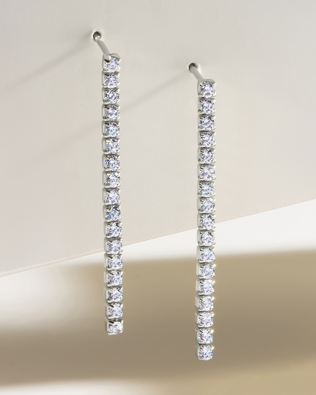 Sterling Silver CZ Linear Drop Earrings