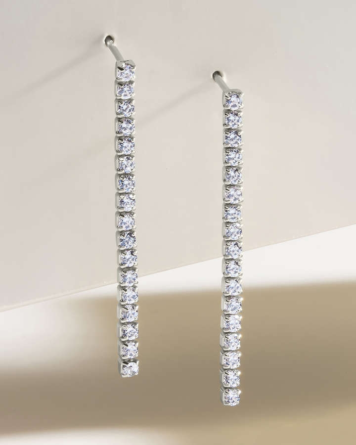 Sterling Silver CZ Linear Drop Earrings