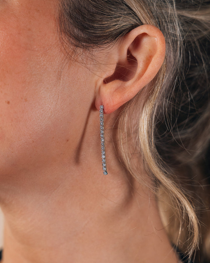 Sterling Silver CZ Linear Drop Earrings