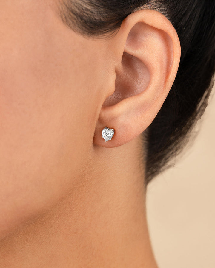 Sterling Silver 5mm Heart CZ Stud Earrings