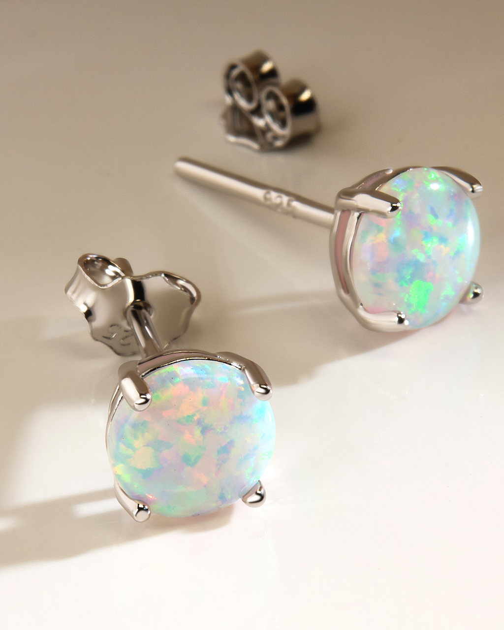 Sterling Silver 6mm Opal Earring Studs - In SIlver or 14K Gold Plated